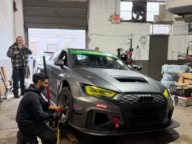 Wheel service on a track-prepped car at Reliable Motorsports